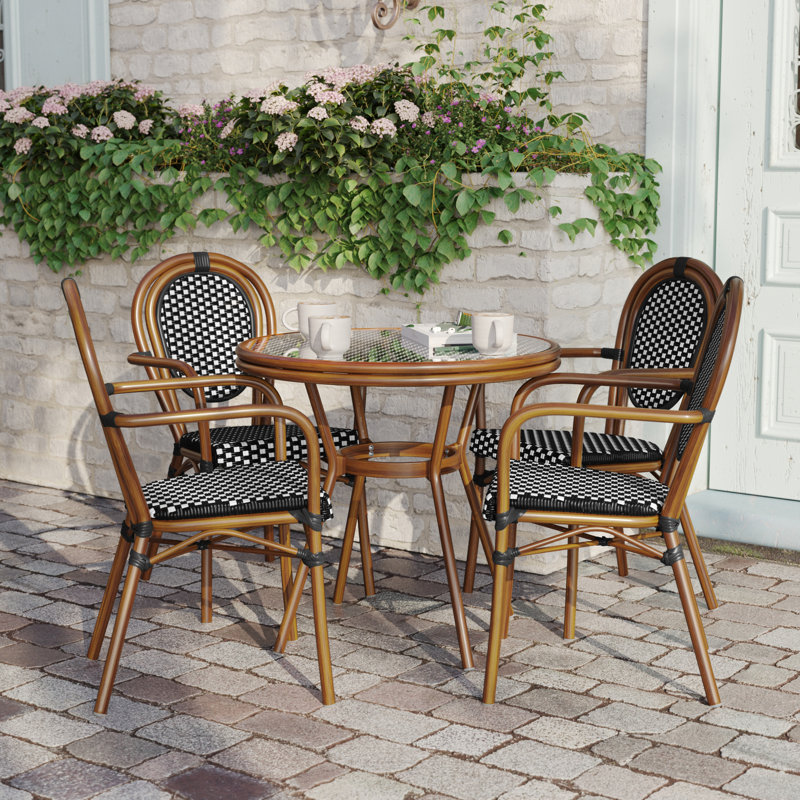 Beachcrest Home Rylan Indoor Outdoor Commercial Bistro Set with Table and Four Chairs Wayfair